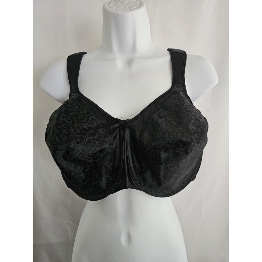 Bali Satin Tracings Minimizer Bra 42DD Black Underwire Full Coverage 3562